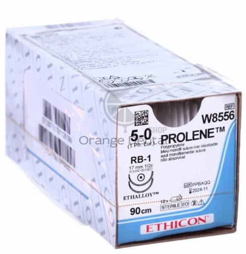 W8556 Prolene/Пролен 5/0 игла кол 17мм х 2 шт 1/2 нить голубая 90см х12шт 
