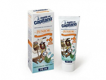 Детская зубная паста Pasta del CAPITANO возраст 6+  МЯТА  75 мл, Италия